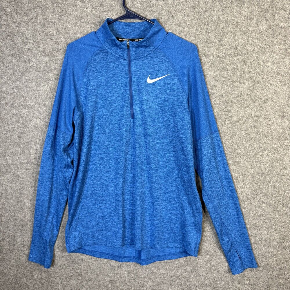 Nike Running Pullover Dri-FIT 1/4 Zip Mens Medium Blue Heathered Long Sleeve